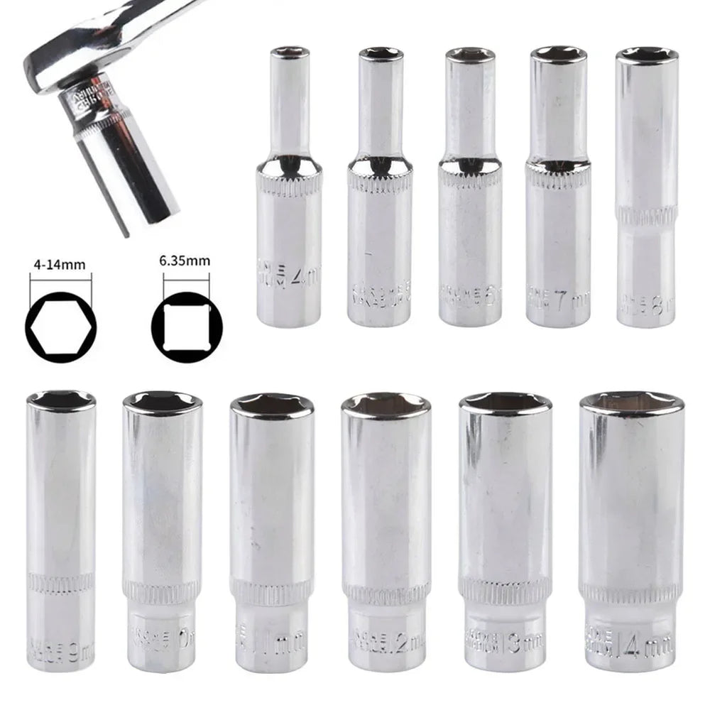 1/4 Hex Drive Deep Socket Adapter Set | Chrome Vanadium Steel Impact Socket Wrench