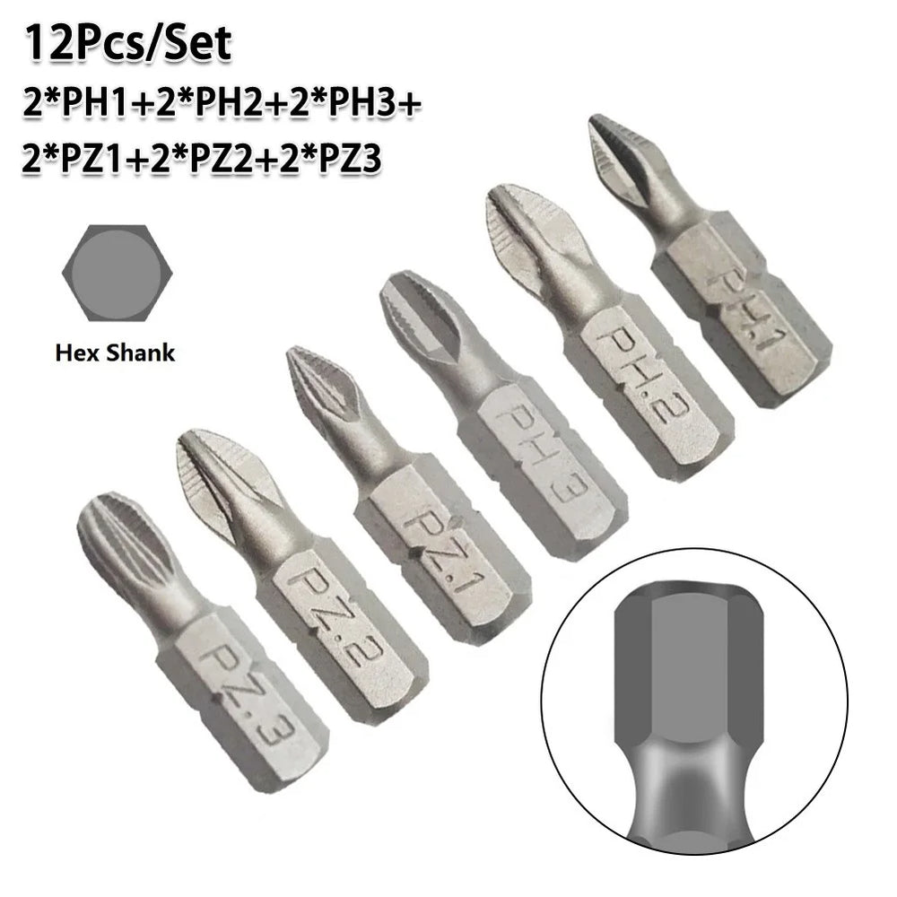 25mm Cross Bits Set | Hex Shanked Anti-Slip Magnetic Screwdriver Bits close-up view