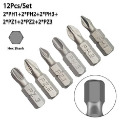 25mm Cross Bits Set | Hex Shanked Anti-Slip Magnetic Screwdriver Bits close-up view