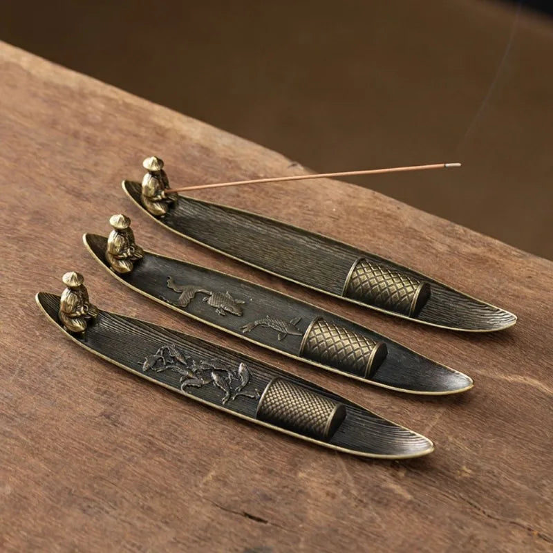 Fisherman Incense Holder | Japanese Style Metal Incense Stick Burner for Home Decor additional angle