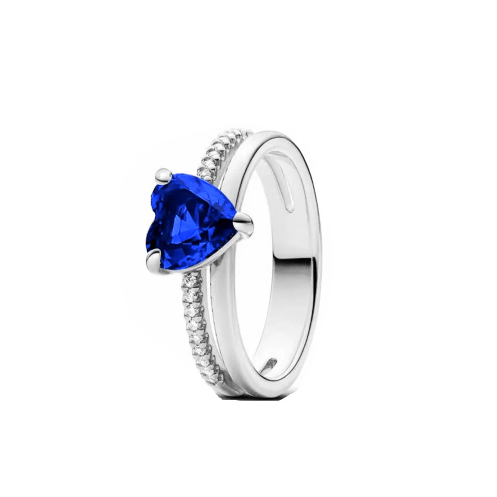 Hot Selling 925 Silver Blue, Green, Heart-Shaped Square Ring Suitable For Women's Exq lifestyle view