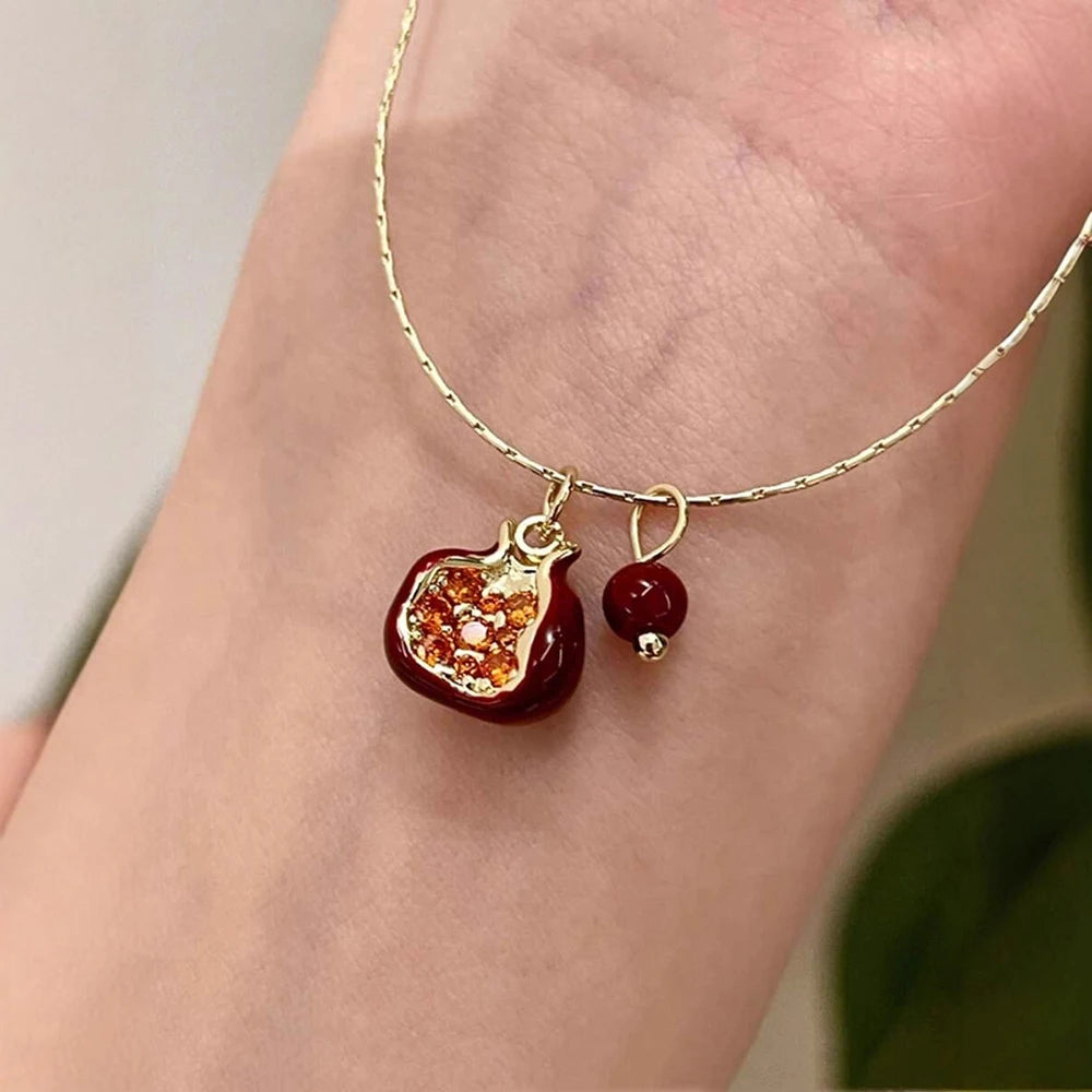 Vintage Style Pomegranate Pendant Necklace, Stylish and Elegant Collarbone Chain, Wom lifestyle view