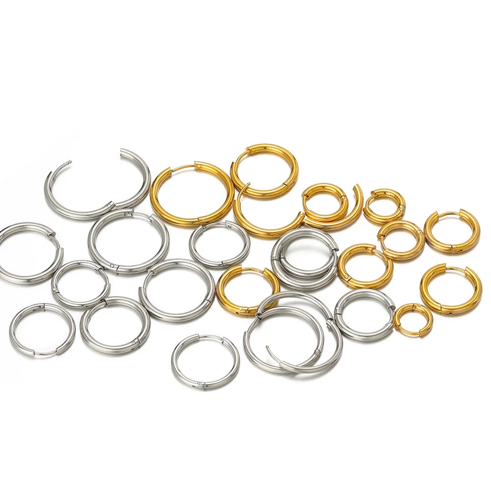 10pcs 18K PVD Gold Plated Stainless Steel Hoop Earrings Women Earrings Men Punk Hiphop B detail view