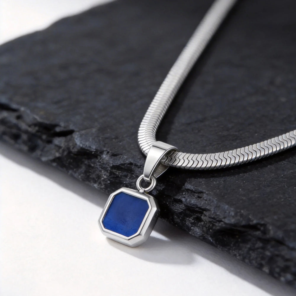 Men's Geometric Stone Pendant Necklace | Stainless Steel Blade Chain additional angle