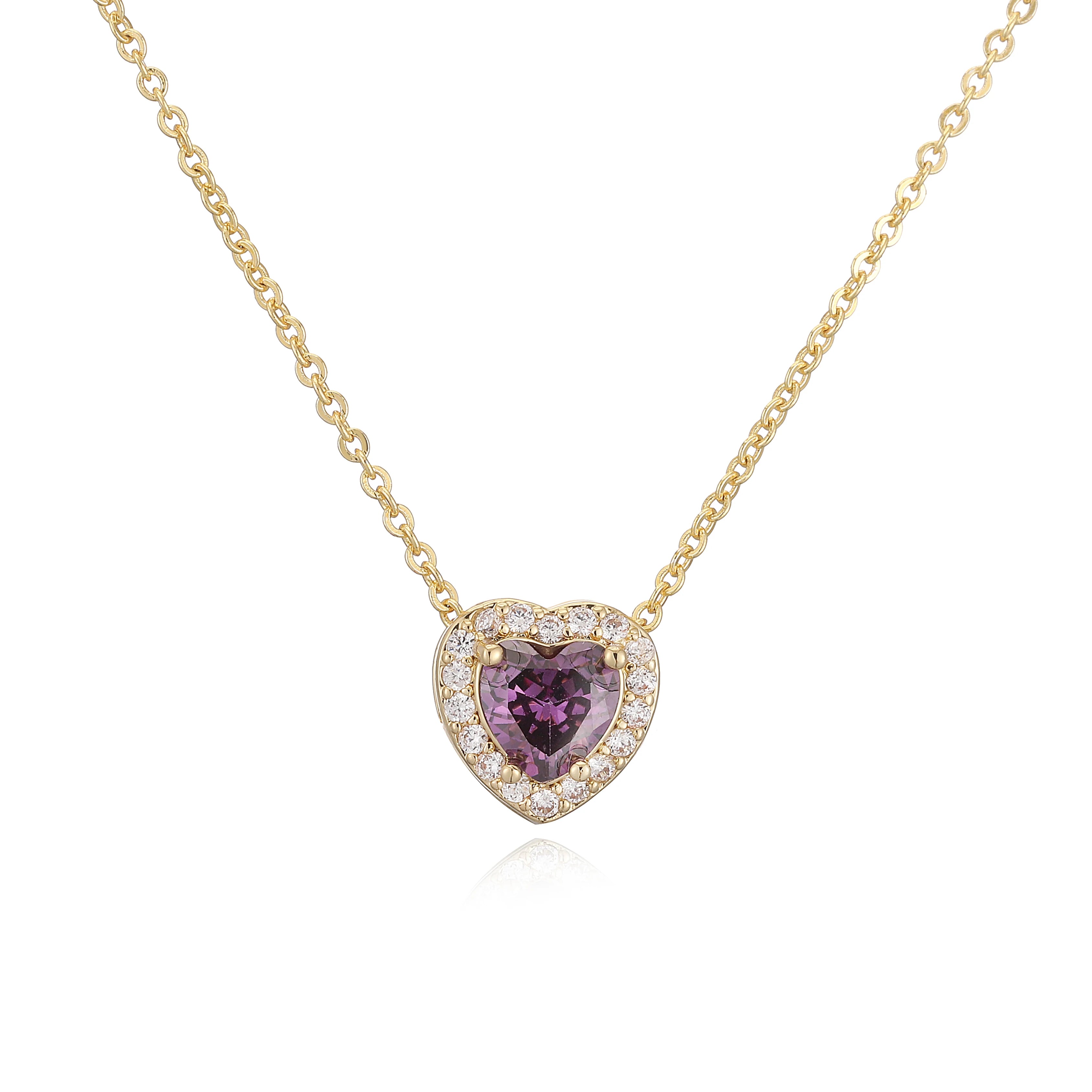 HECHENG Luxury Colored Crystal Heart Pendant Ocean Heart Necklace Brass Golden Plat additional angle