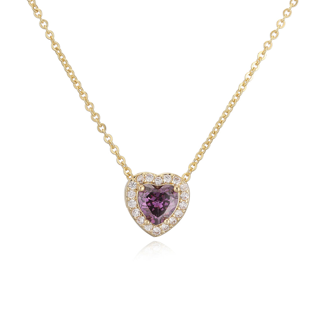 HECHENG Luxury Colored Crystal Heart Pendant Ocean Heart Necklace Brass Golden Plat additional angle