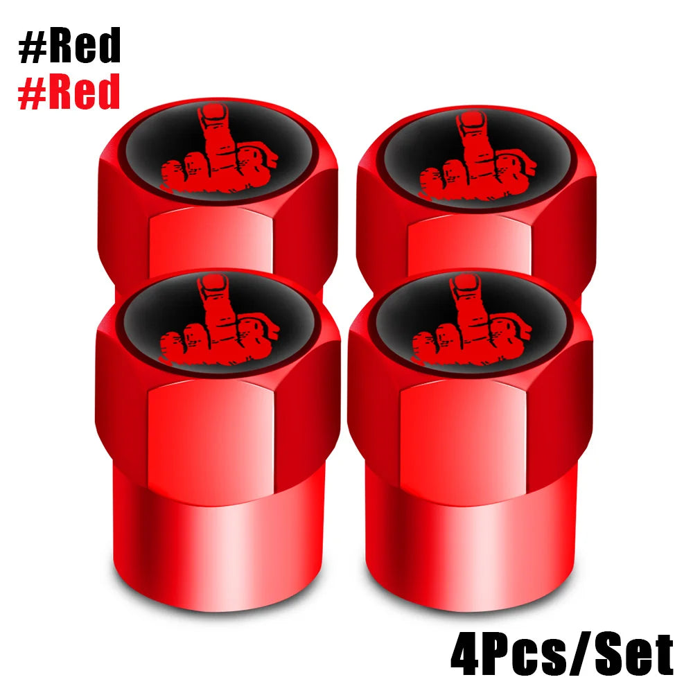 Red Skull Logo Valve Caps 4 Pcs Aluminum Alloy Tire Stem Covers close-up view