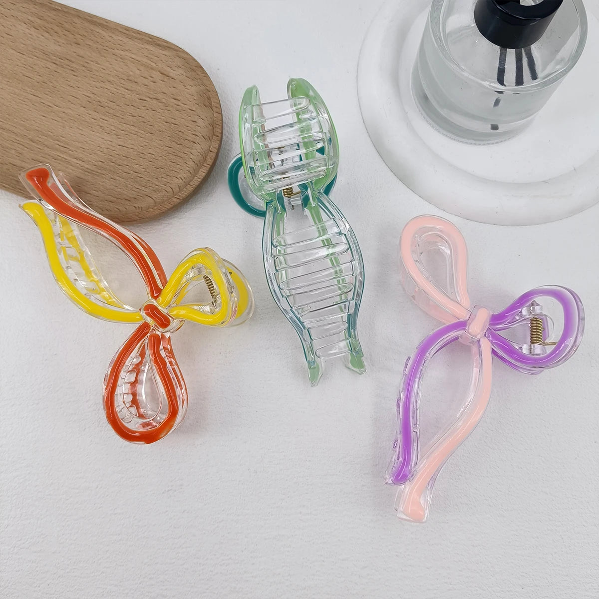 13cm Simple and Versatile Hollow Streamer Bow Ties Oil Dripping Plastic Hair Claw Clip Hairpin Hair Accessories for Women