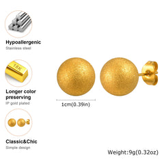 Gold Plated Stainless Steel Stud Earrings Set | 10mm 8mm 6mm Round Ball Earrings for W close-up view