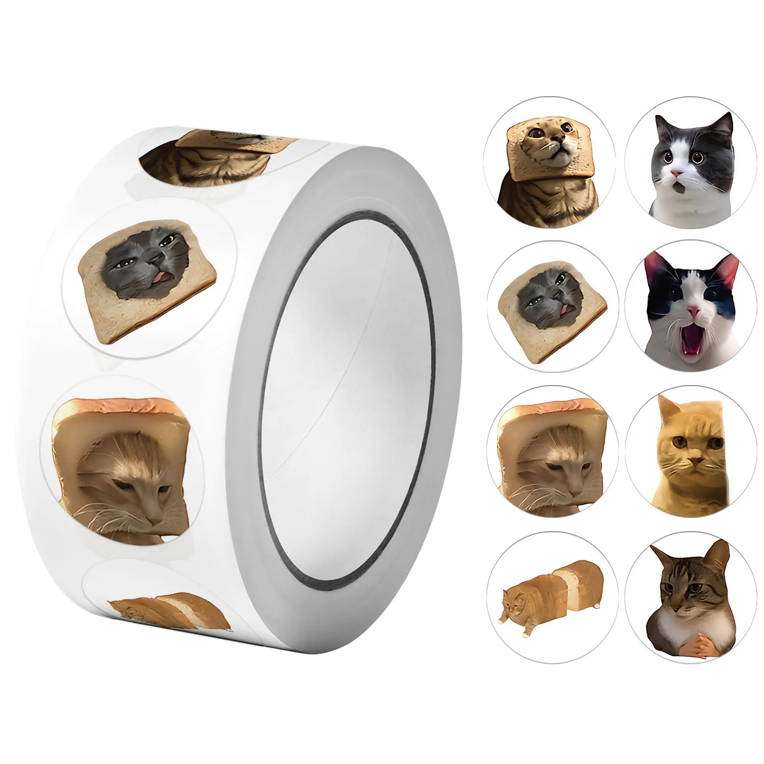 1Roll(500Pcs) Lovely Pet Cats Meme Stickers 2.5cm/1.0'' 48 Designs Decal Labels for Te close-up view