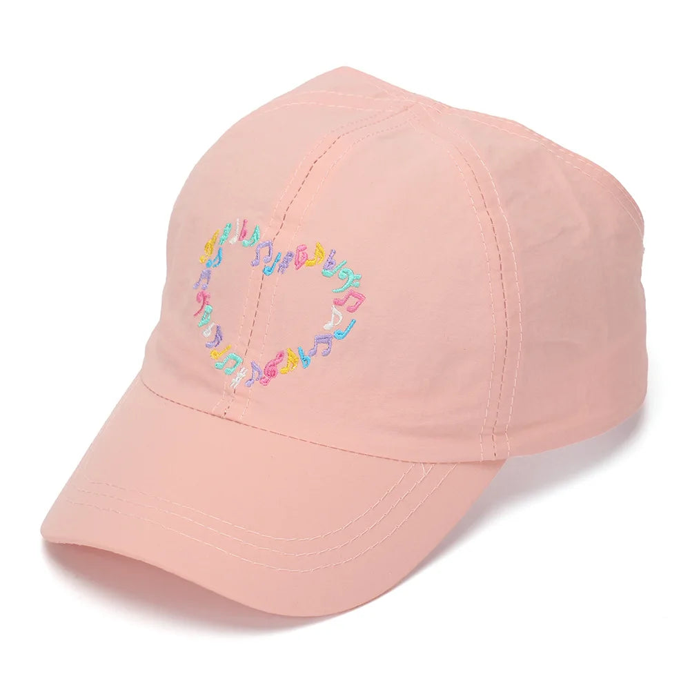 Embroidery Heart Children Baseball Cap for Girls | Ponytail Friendly Sun Hat detail view