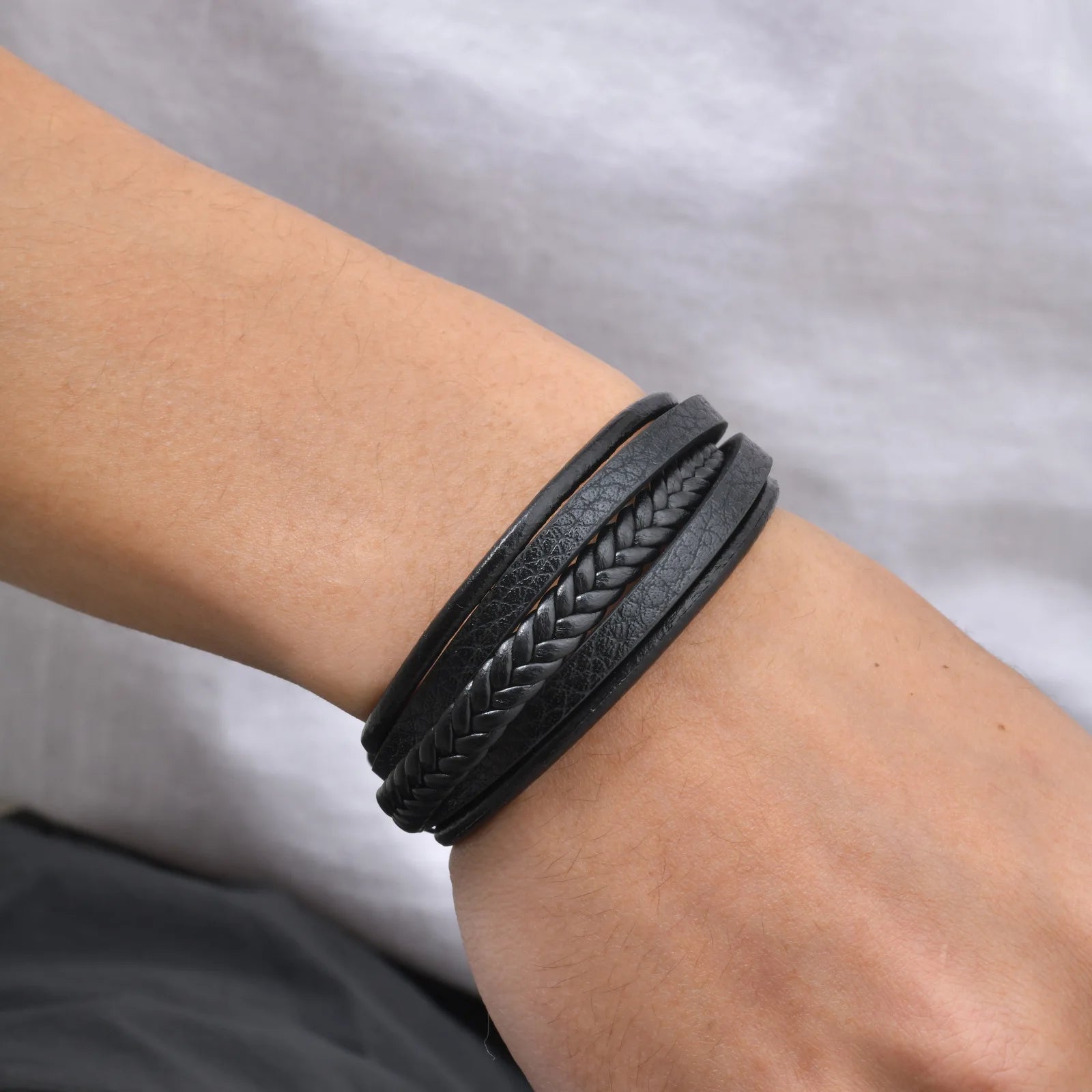 Multi Layer Braided Rope Bracelet for Men | Classic Handmade PU Leather Wristband with M detail view