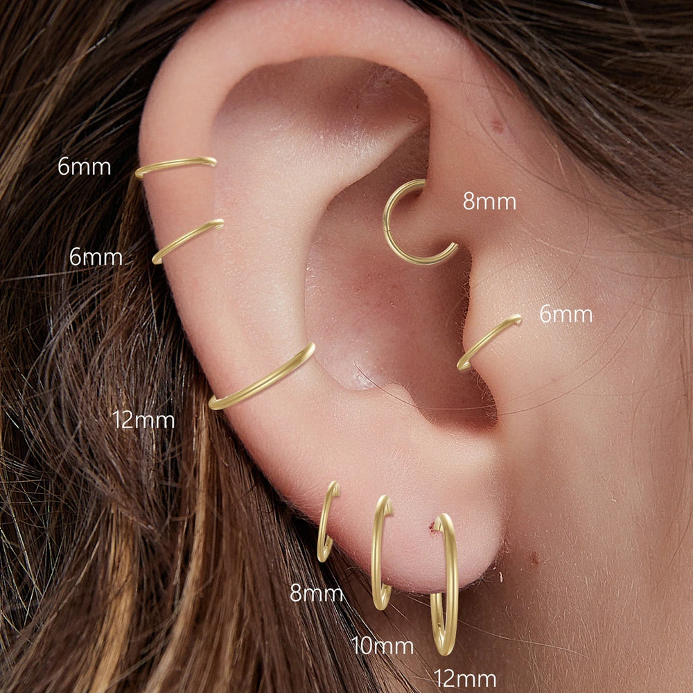 1/4Pairs 6/8/10/12mm 316L Stainless Steel Nose Ring for Men Gold Color Hoop Earrings alternate view