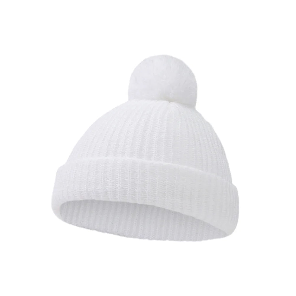 Solid Pom Knitted Baby Beanie | Newborn Infant Winter Hat lifestyle view