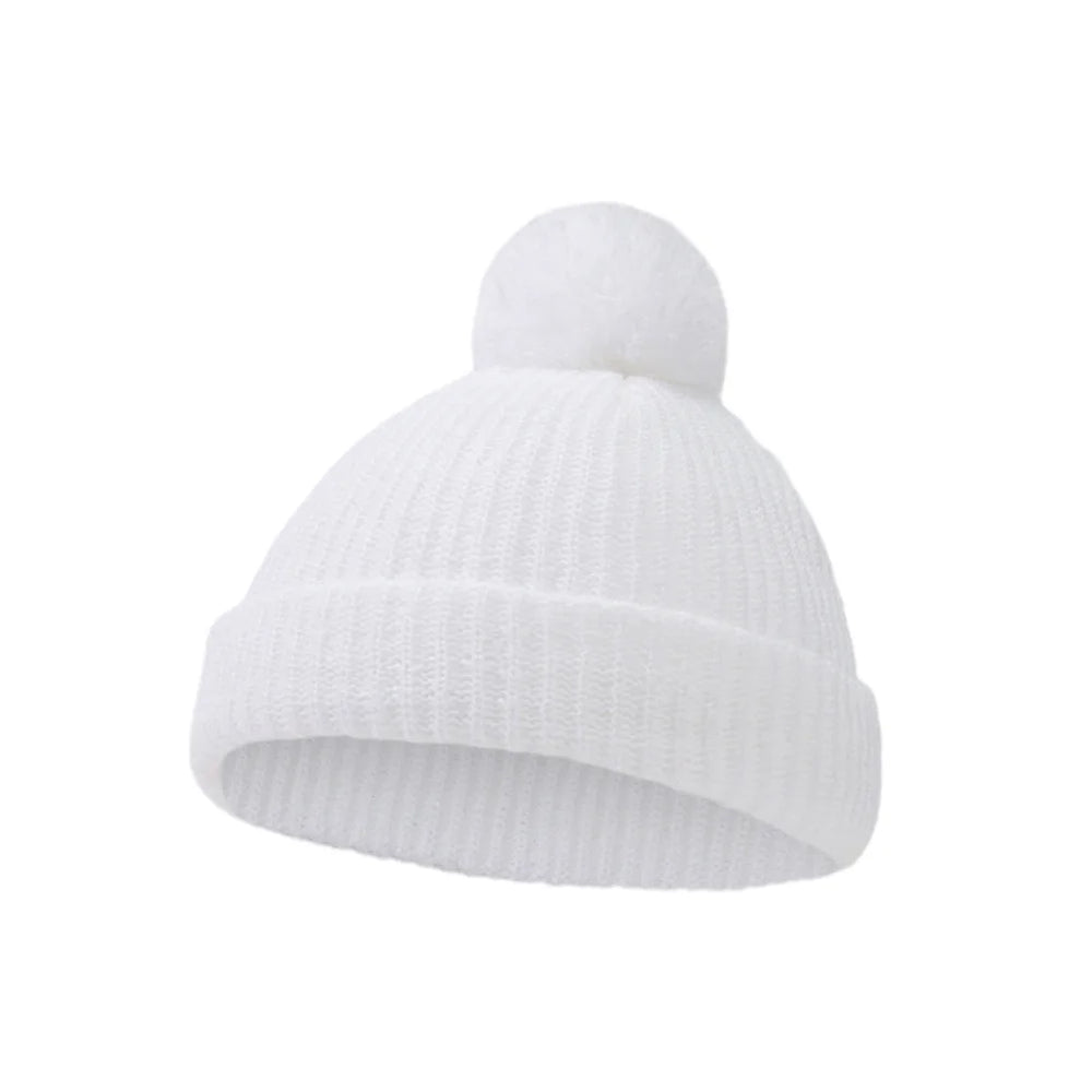 Solid Pom Knitted Baby Beanie | Newborn Infant Winter Hat lifestyle view