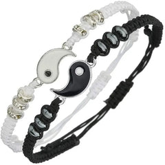 2 PC Jewelry Set Couple Black White Tai Chi Bracelet Rope Adjustable Chain Set Simple Style Daily We