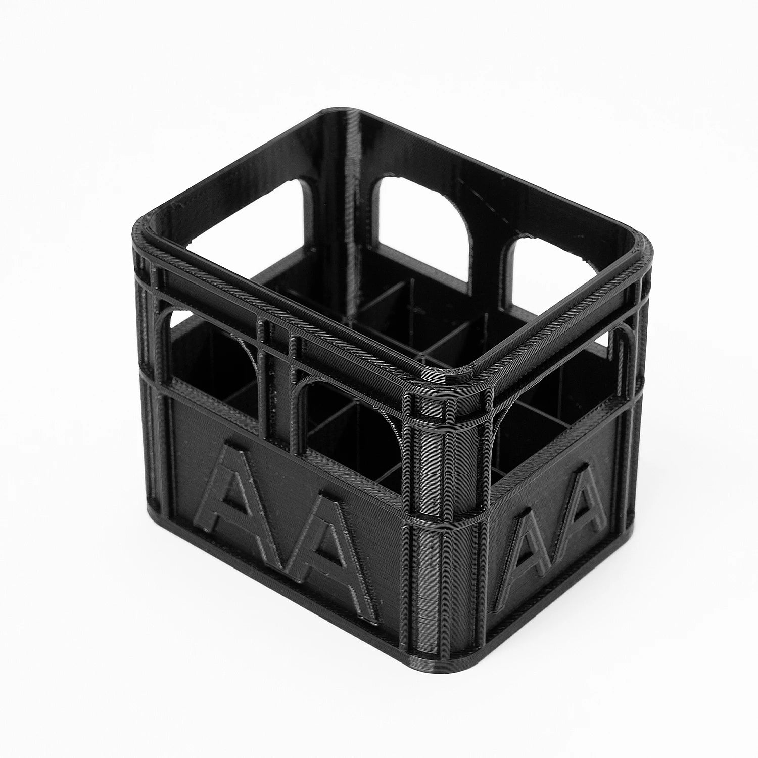 3D Printed Beer Crate Style Stackable Battery Storage Box | AA AAA 18650 21700 9V O additional angle