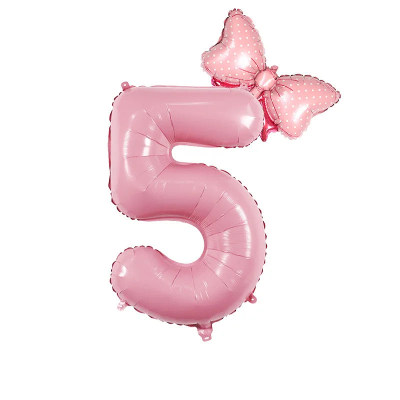 Number Foil Balloon Set with Bows | Birthday Party Decor additional angle