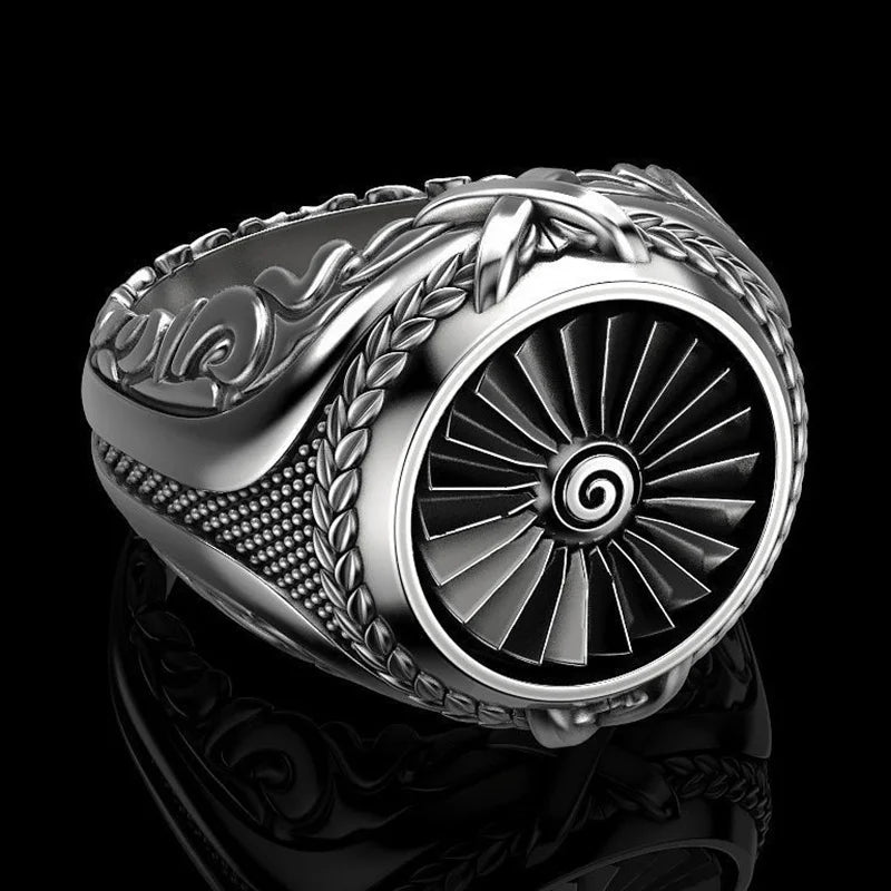 925 Sterling Silver Ring Punk Gear Men's 18K Gold Ring Party Wedding Glamour Jewelry lifestyle view