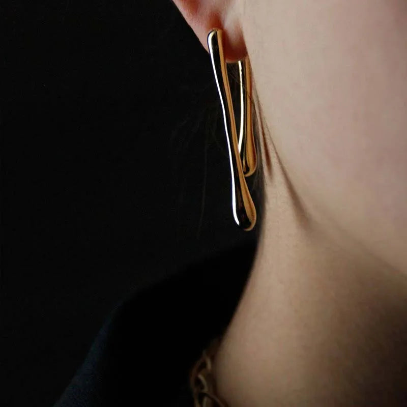 Metal Water Drop Long Pendant Earrings close-up view