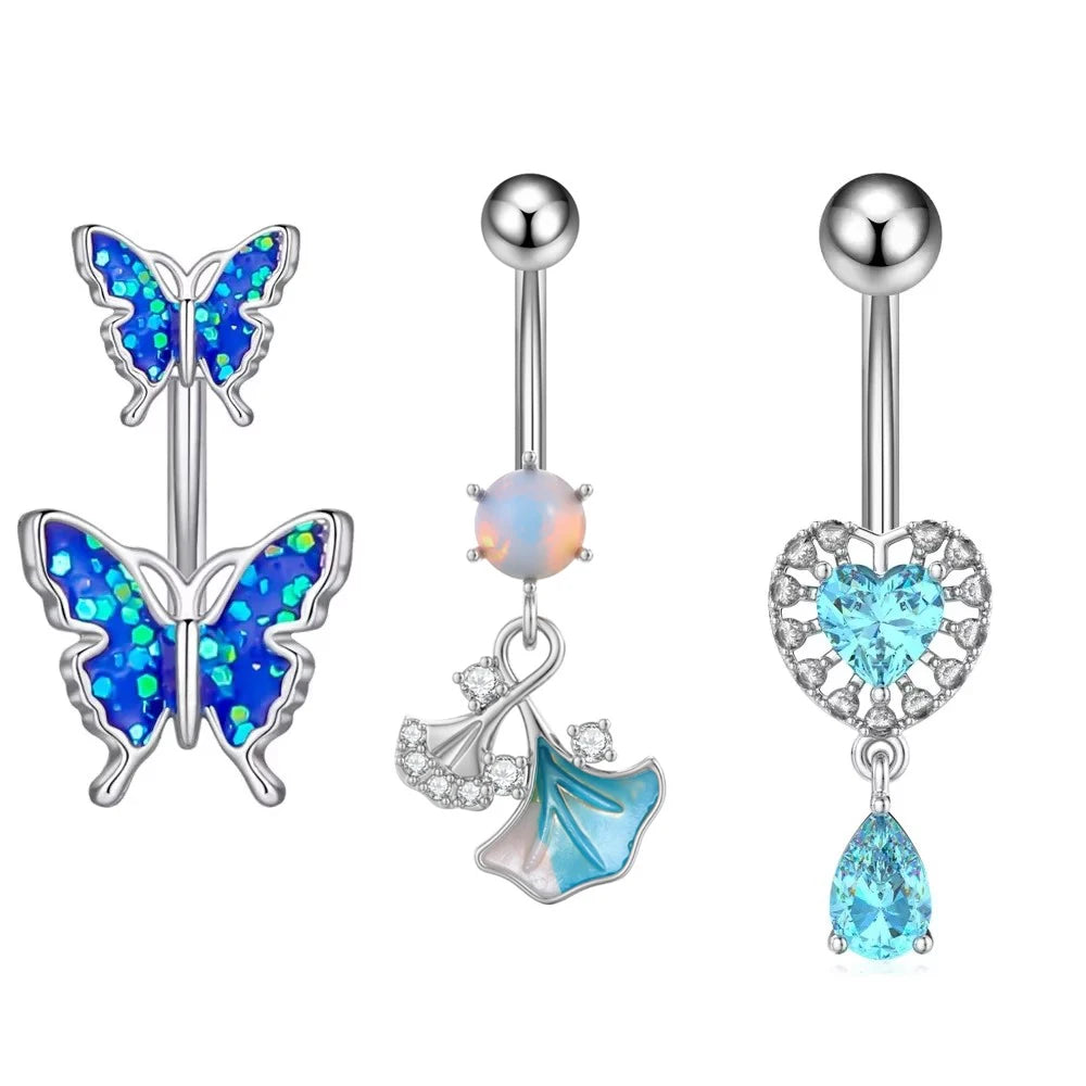Belly Button Piercings Set Dangled Curved Navel Piercing Ombligo Pack Belly Rings Jewe close-up view