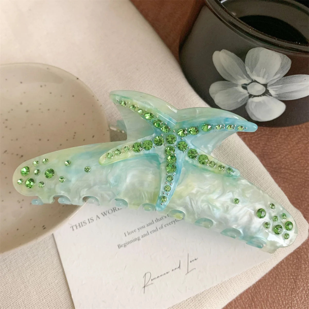 1 diamond-encrusted starfish hair grab super large shark clip three-dimensional acetic acid color hair grab clip
