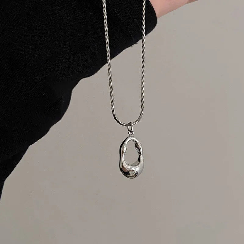 Irregular Pendant Necklace for Women | Stainless Steel Snake Chain Minimalist Jewelry lifestyle view
