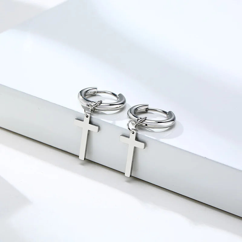Stainless Steel Cross Earrings for Men | Durable Stud Earrings with Christian Cross C alternate view