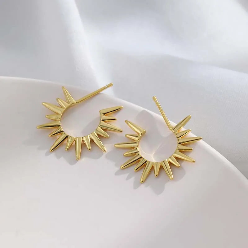Punk Exaggerated Gold Colour Sun Shape Stud Earrings for Women Hip Hop Rock Metal Irr alternate view