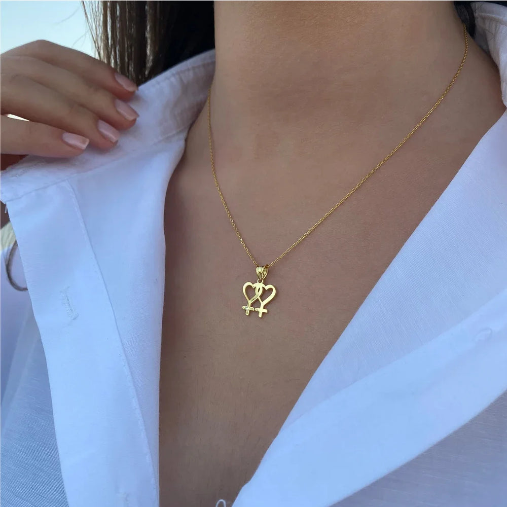 Venus Symbol Charm Female Lesbian LGBT Necklace Women Pendant LES Gold Silver Color St close-up view