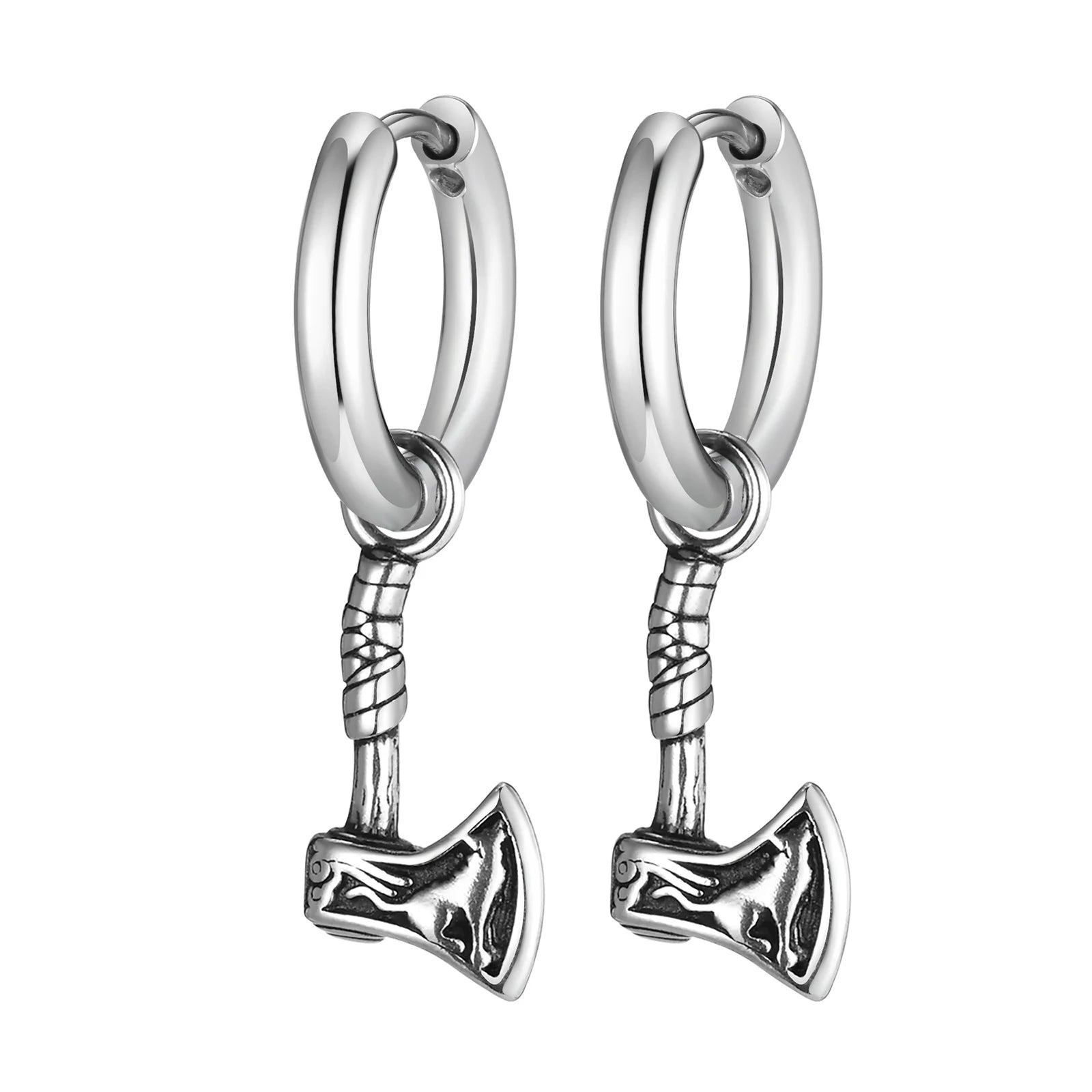 VNOX Viking Axe Hoop Earrings | Stainless Steel Men's Drop Dangle Earrings alternate view