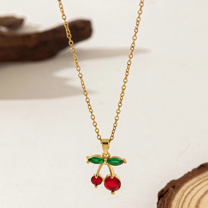 ANENJERY 316L Stainless Steel Fruit Pendant Necklace | Simple Fashion Jewelry for Wom alternate view