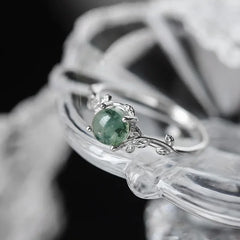 New S925 Sterling Silver Green Moss Agate Stone Ring for Women Engagement Jewelry Gift close-up view