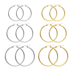 Gold Color Stainless Steel Hoop Earrings For Women Men Big/Small Circle Round Ear Jewelr detail view