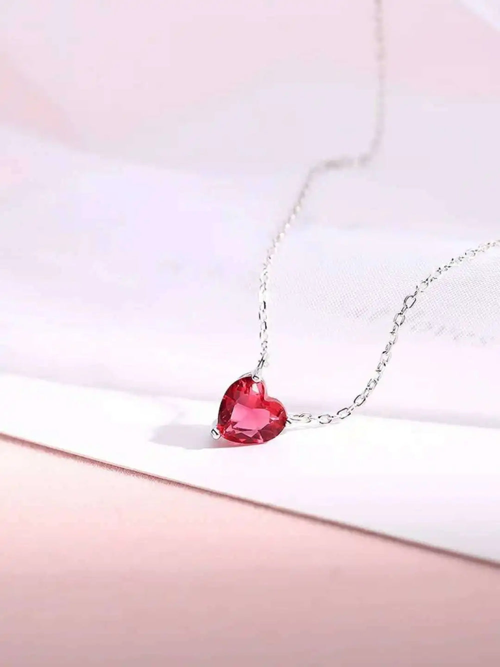 Silver Plated Red Zircon Heart Pendant Necklace | Women's Charm Jewelry alternate view