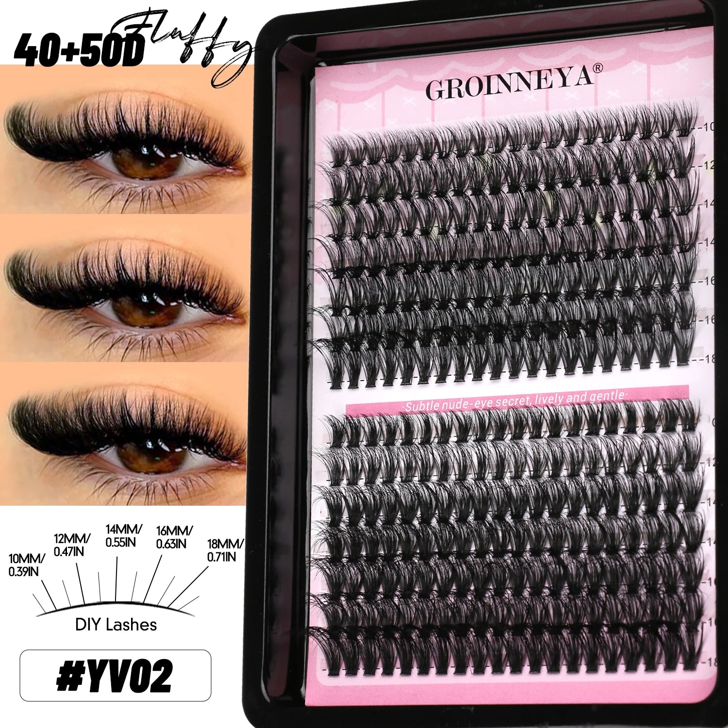 GROINNEYA Lash Clusters Wispy Eyelash Clusters Eyelash Extensions Natural Volume Lash Extensions DIY Individual Lashes Makeup