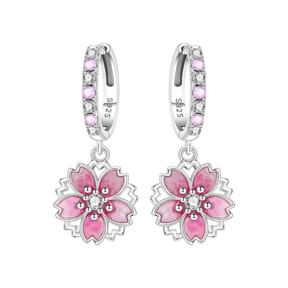 Orstarry Original 925 Sterling Silver Blue Iris Flower Earrings Women Hoop Earring additional angle