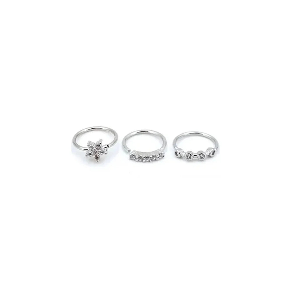 EVISPOL 3Pcs Fashion Zirconia Nose Rings for Women Adjustable Flower Hoop Rings Tra additional angle