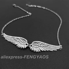 Vintage Angel Wings Feather Choker Big Pendant Aesthetic Link Chains Statement Neckla alternate view