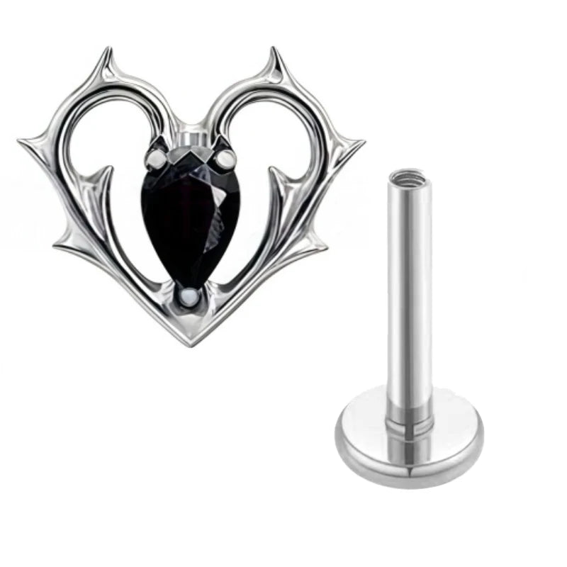 G23 Titanium Lip Piercing Stud Earring with Heart Design Teardrop CZ Nose Stud Intern alternate view