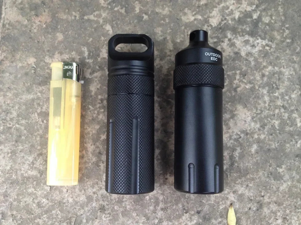 Aluminium Survival Pill Bottle | Waterproof Emergency First Aid Container additional angle