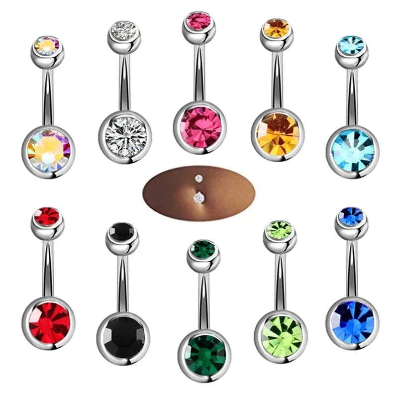5/10 Pcs Piercing Navel Surgical Steel Single Crystal Rhinestone Belly Button Rings, N close-up view