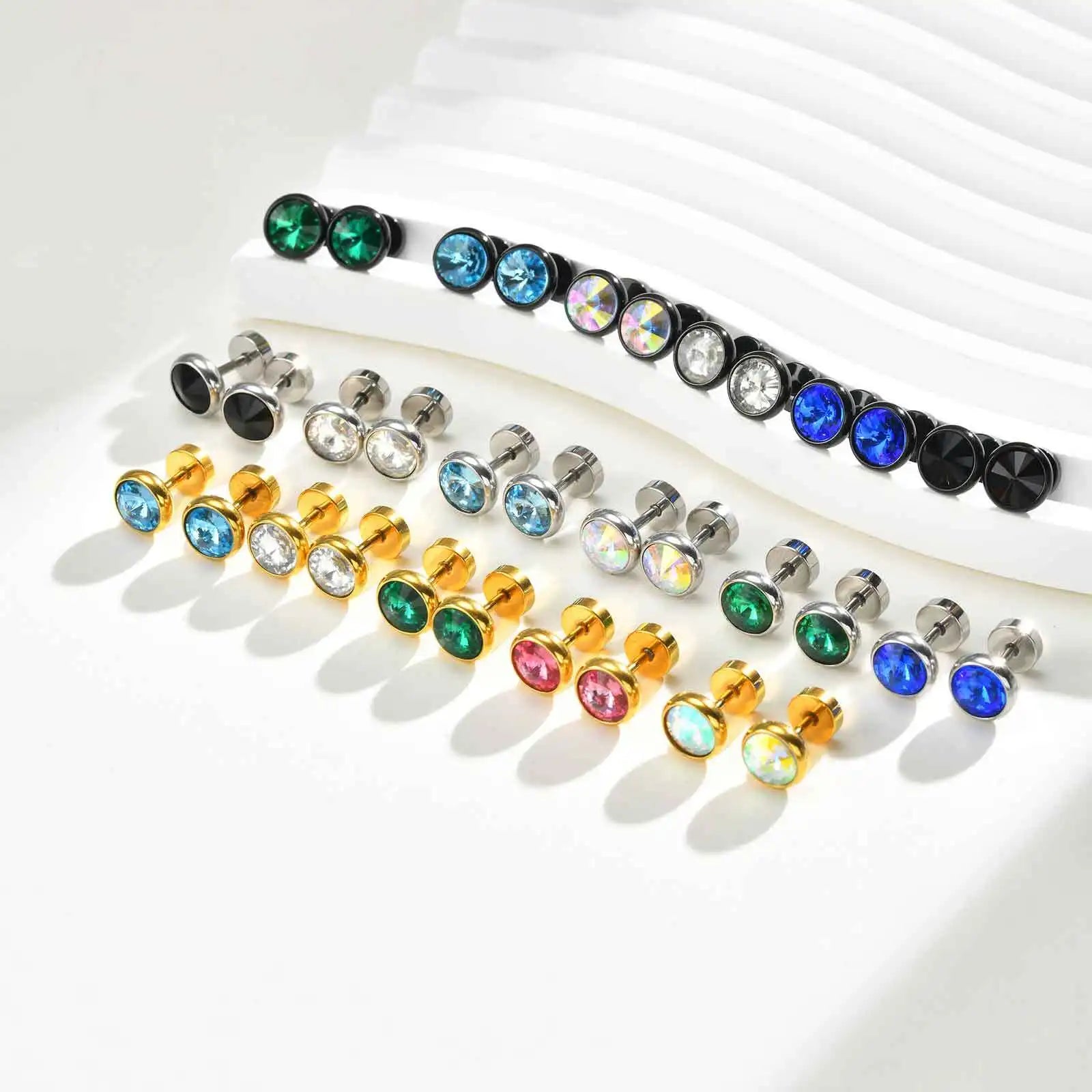 Anti Allergy Round Zircon Stud Earring for Men,AAA CZ Stone Stainless Steel Ear Stud,H close-up view