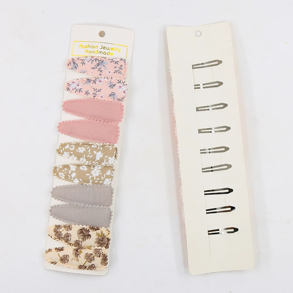 10Pcs/Lot Ins 6cm Flower Print Cotton Alloy Hair Bow Snap Clips Set Fabric Plaid Bobby Hairpins Hairgrips Girls Kids Headwear
