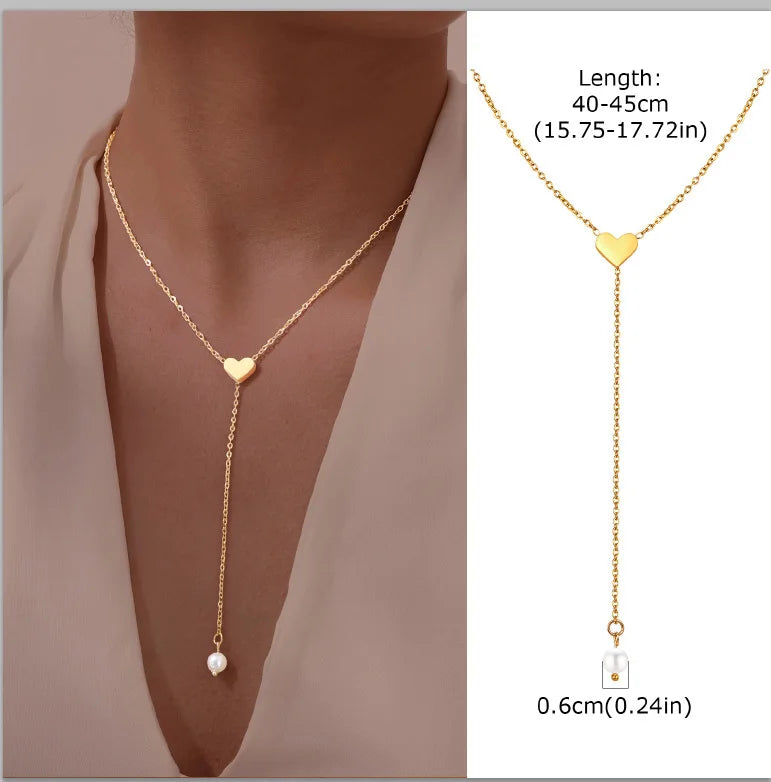 Stainless Steel Lariat Necklace Gold Plated, Dainty Long Necklace Laryered Necklace additional angle