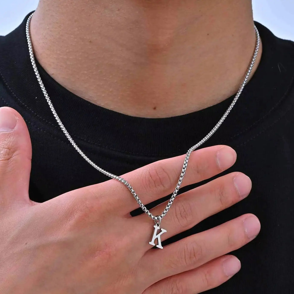 Simple Stainless Steel Initials Letters Necklace for Men Women,Hip Hop Gold Silver Co lifestyle view