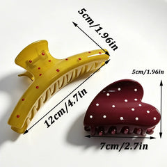 1/2pcs Retro Red Heart-Shaped Hair Claw Clip for Women Daily Wear Yellow Large Shark Cli detail view