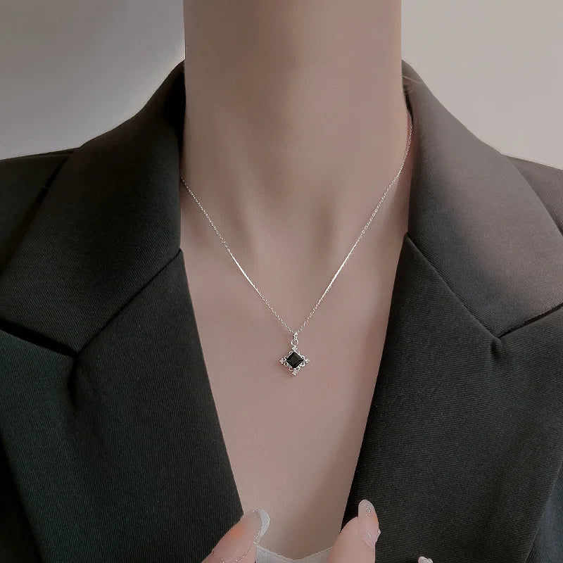 VOQ Silver Square Pendant Necklace | Fashion Gift for Women detail view