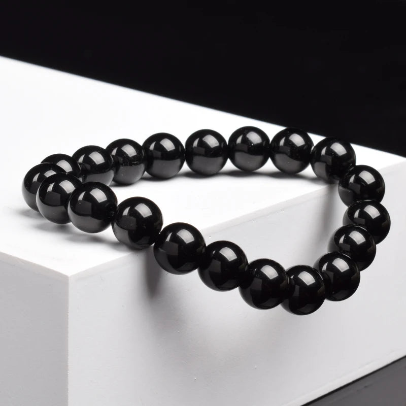 Natural Black Agates Beads Bracelet Women Men Genuine Black Onyx Natural Stone 6mm 8m alternate view