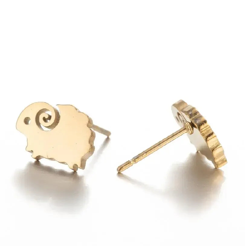 Stainless Steel Sheep Earrings Cute Animal Stud For Women Girl Metal Mini Summer Ear Jew detail view